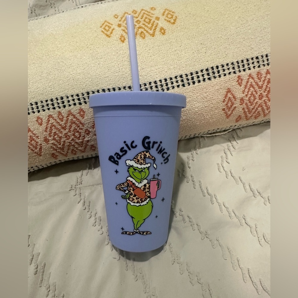 🌟 Basic Grinch Blue Tumbler with Straw